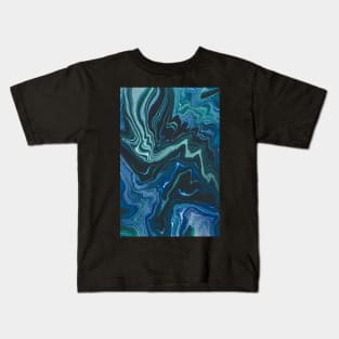 Striking swirl paint pattern, in silver and blue Kids T-Shirt